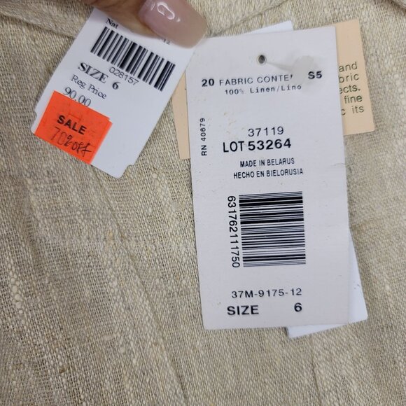 Vintage Harvé Benard Beige Linen Button-Up 6 Long Sleeve Lightweight Deadstock - Picture 4 of 9